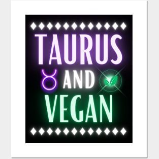 Taurus and Vegan Retro Style Neon Posters and Art